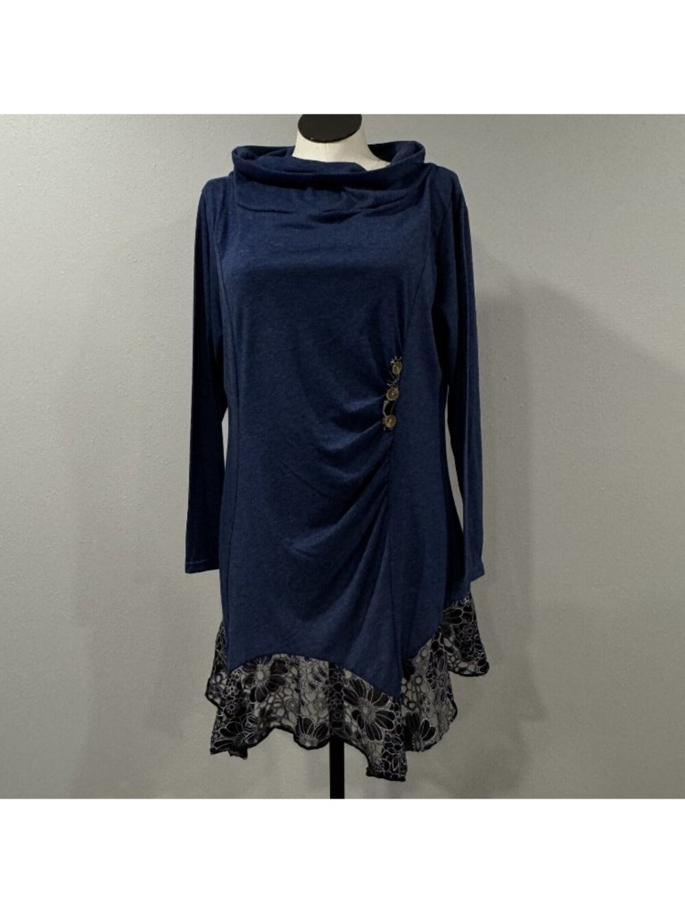 Rosegal Dress Asymmetrical Size 4X 22 Blue Heather Lace Trim Hem Long Sleeve - Picture 1 of 15